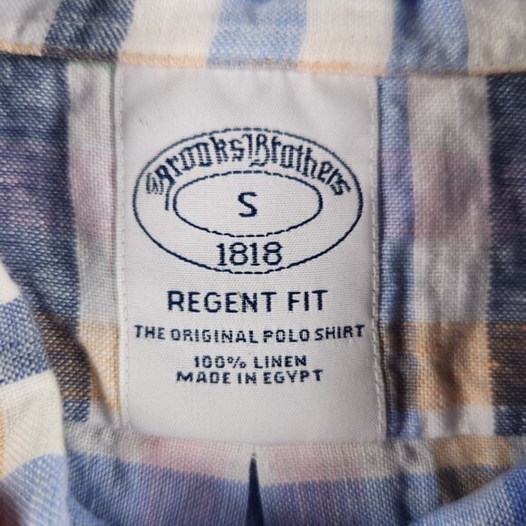 Brooks Brothers All Linen Button Up Short Sleeve Small Regent Colorful Check Men - Picture 7 of 12